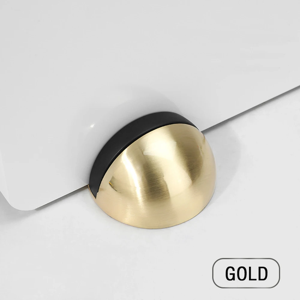 1pc Zinc Alloy Rubber Door Stopper Non Punching Sticker Hidden Door Holder Catch Floor Mounted Nail-free Door Stop Hardware: Gold