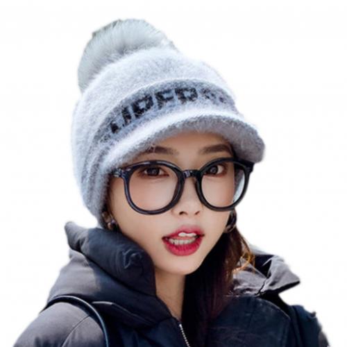 Warme gebreide muts dames winter warme muts dames dames herfst winter warme letter bedrukte gebreide muts mutsen met klep: Grijs