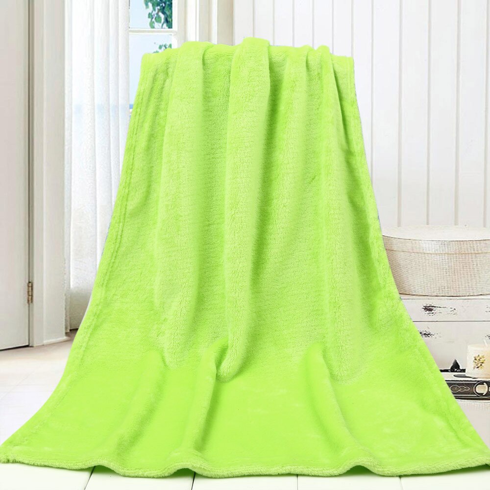 45*65CM Solid Soft Throw Kids Blanket Warm Coral Plaid Blankets Flannel Nordic Sofa Bed Living Room Blanket Decorative: Green