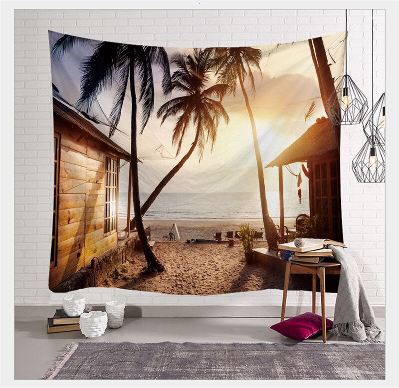 95cm x 73cm kunst naturlig utsikt veggteppe flott sjø solnedgang utskrift veggteppe vegghengende veggteppe stue hjemmeinnredning: 9