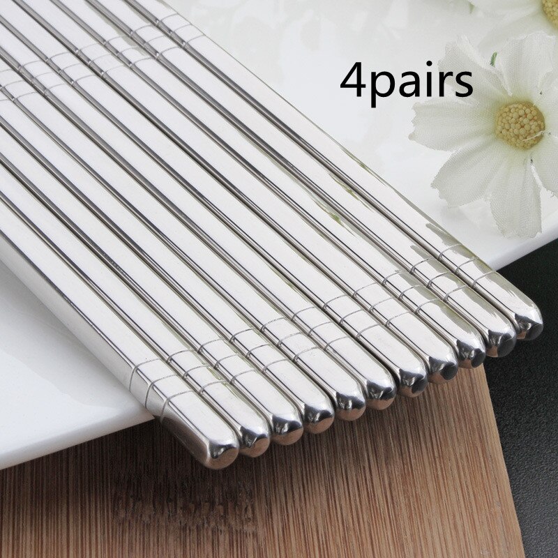 5 Paare/satz Chinesische Metall Stäbchen Nicht-Unterhose Edelstahl hacken Stöcke einstellen Wiederverwendbare essstäbchen Halfter Lebensmittel Stöcke Sushi Hashi: 4Paare