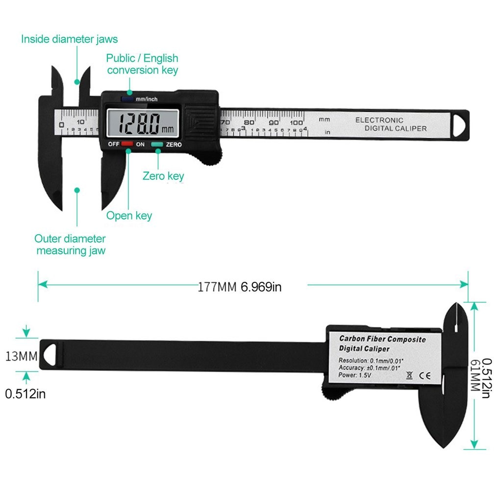 Digital Display Caliber Vernier 0-100mm Caliper LCD Electronic Digital Vernier Compass Micrometer Measuring Tool Precision