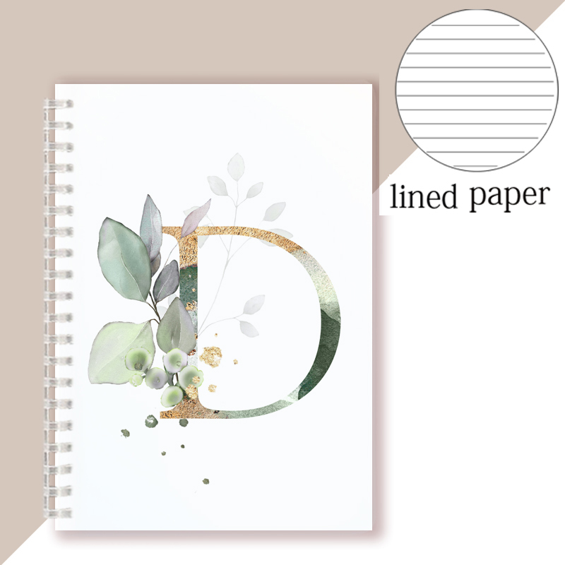 Lined Page Spiral Notebook Initial Alphabet Letters Note Book Writing Pads Majuscule Letter With Flower Personality Name