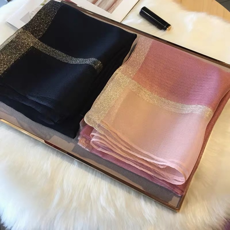 Silkkihuivi naiset kevät ja kesä vesi aaltoilu kultainen viiva yksivärinen pitkä huivi naarashuivi hiukset huivi hijab -huivi