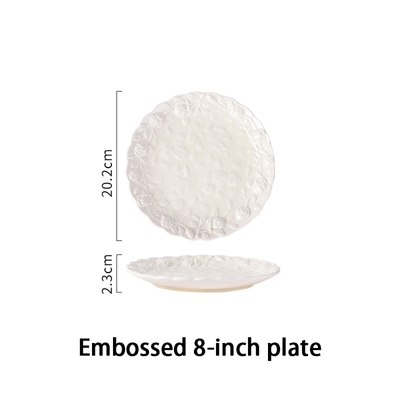 Dinner Set of Ceramic Dishes Plates for Food Full Ceramic Tableware Pattern French Serving Plate Ceramics Dish Complete: 8-inch embossed