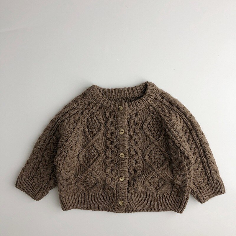 Stile coreano nuovi bambini invernali maglioni lavorati a maglia Cardigan tinta unita cappotti bambini bambini addensare maglioni Casual maglioni: coffee / 4T