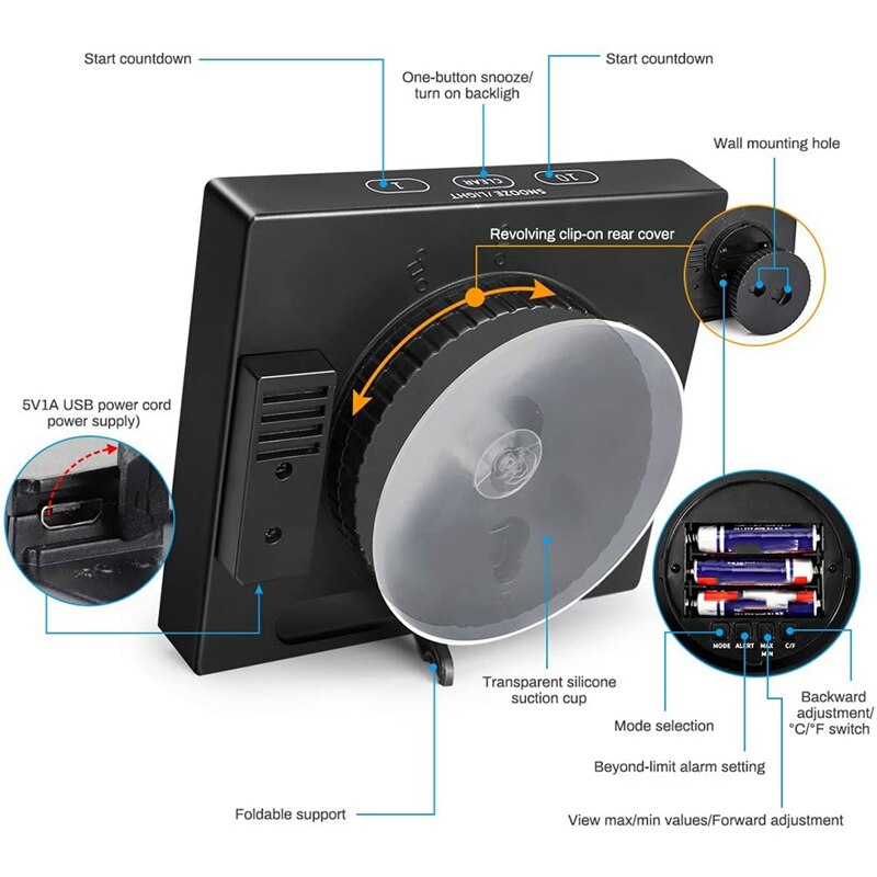 Digital LCD Screen Clock,Countdown Clock for Bathroom/Kitchen,Waterproof Wall Clock with Temperature&Humidity Display,B