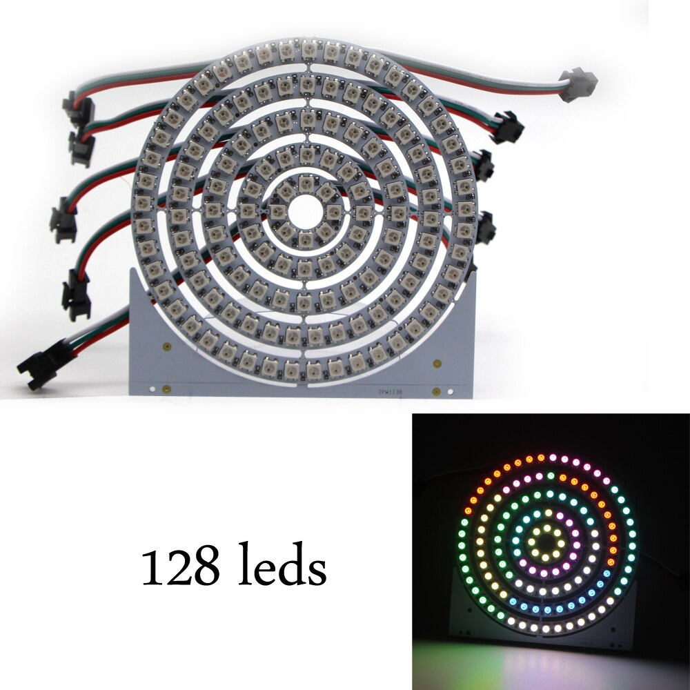 1pcs WS2812B LED Ring 8/16/24/35/45 Bit LEDS SK6812 ws2812b WS2812 5050 RGB Addressable Pixel LED Module Strip Light DC 5V: 128 leds ring