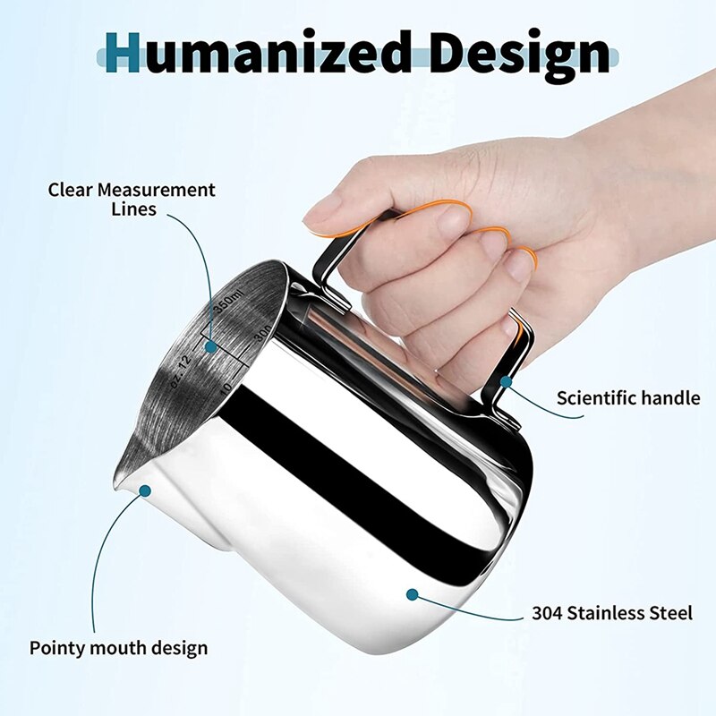 Milk Frothing Tank Stainless Steel Espresso Steaming Tank 12OZ/350ML For Espresso Machine Milk Frother Latte Art
