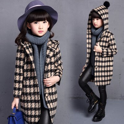 Småbarn jente ullkåpe høst vår klær i koreansk stil rutete kashmirjakke yttertøy parkas hette enspent  yy10: Beige / 5t