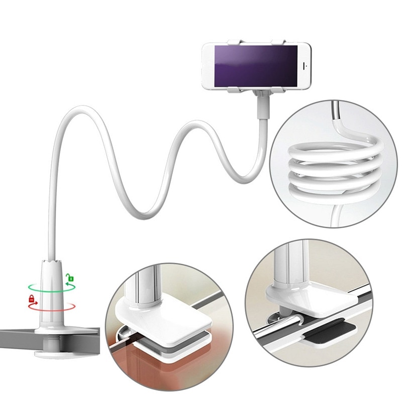 Universal Cell Phone Clip On Stand Holder Grip Flexible Long Arm Gooseneck Bracket Mount Clamp Bed Desktop Phone Holders