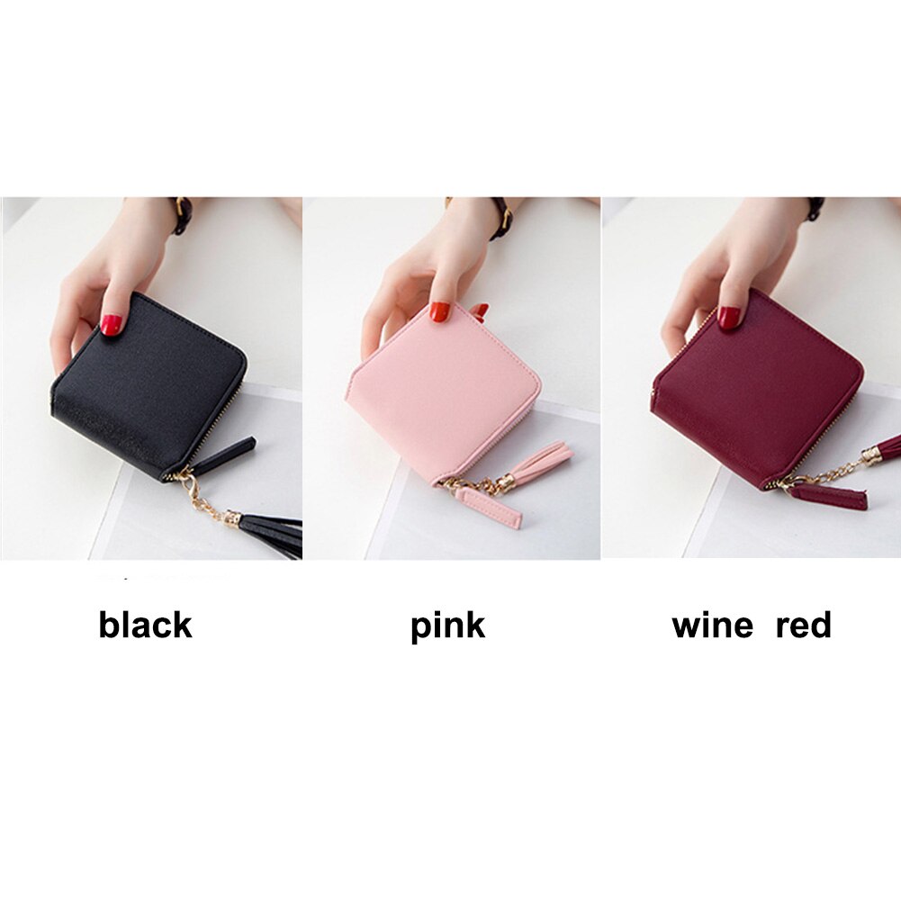 Frauen Brieftasche Platz Reißverschluss Quaste Geldbörse Kurze Brieftasche PU Leder Kawaii Nette Dame Weibliche Tasche Schwarz Rosa Wein verrotten