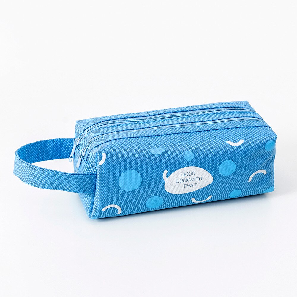 Okkid student school etui schattige gele roze blauwe etui dubbele laag draagbare schrijfwaren tas voor kinderen schoolproducten: Blauw