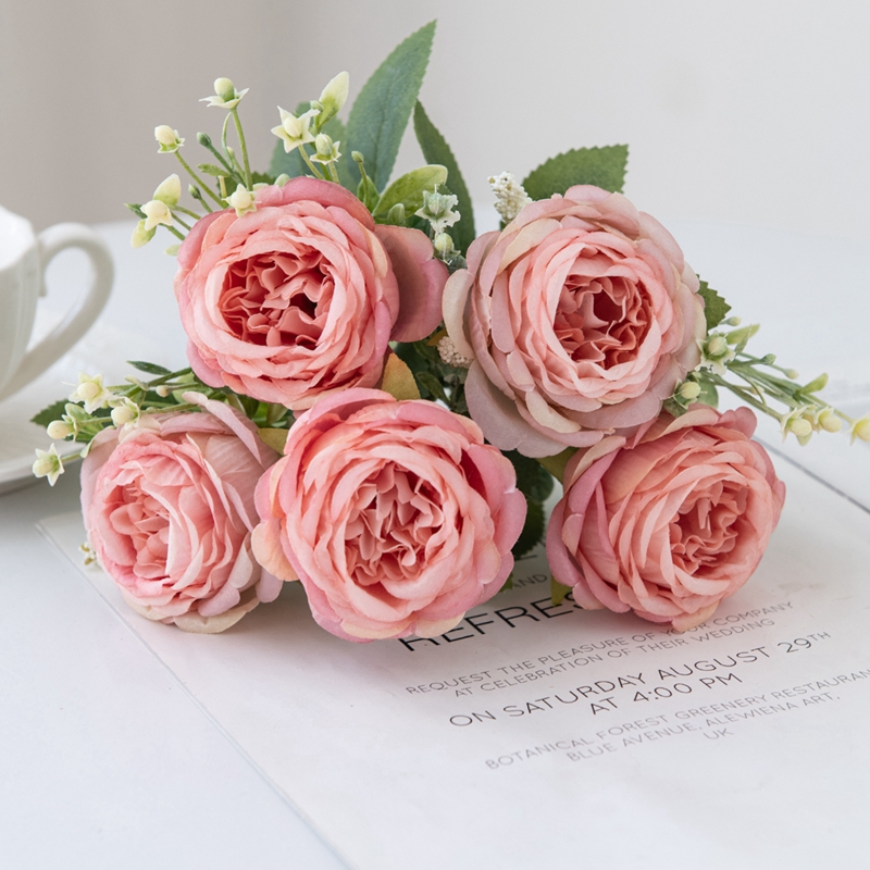 Kunstige blomster peon hjem soverom bord bonsai dekorasjon utendørs hage hage bukett kranser bryllup bakgrunn tilbehør: Dyp rosa