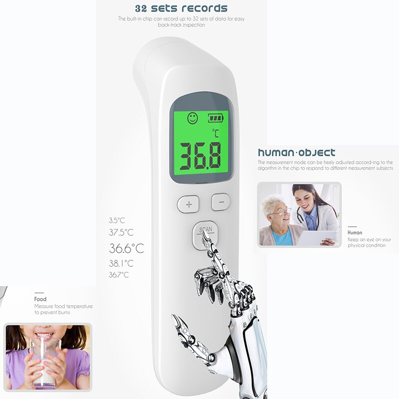 Non-contact Body Thermometer 3 Kleur Digitale Display Oorthermometer Snelle Maatregel ℉ ℃ Infrarood Voorhoofd Thermometer Durface Modus