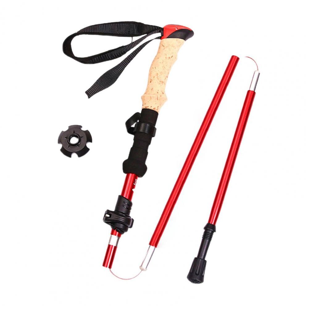 Ski Poles Trekking Pole Telescopic Ultralight Trekking Pole Anti Shock Hiking Stick Folding Walking Cane Hiking Tool: Red