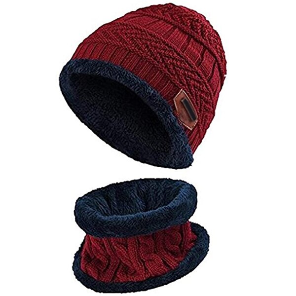 Winter Warm Beanie Hat Scarf Gloves Set Unisex Winter Warm Knitted Beanie Hat Neck Glove for Men Women XRQ88: Wine red 2 piece