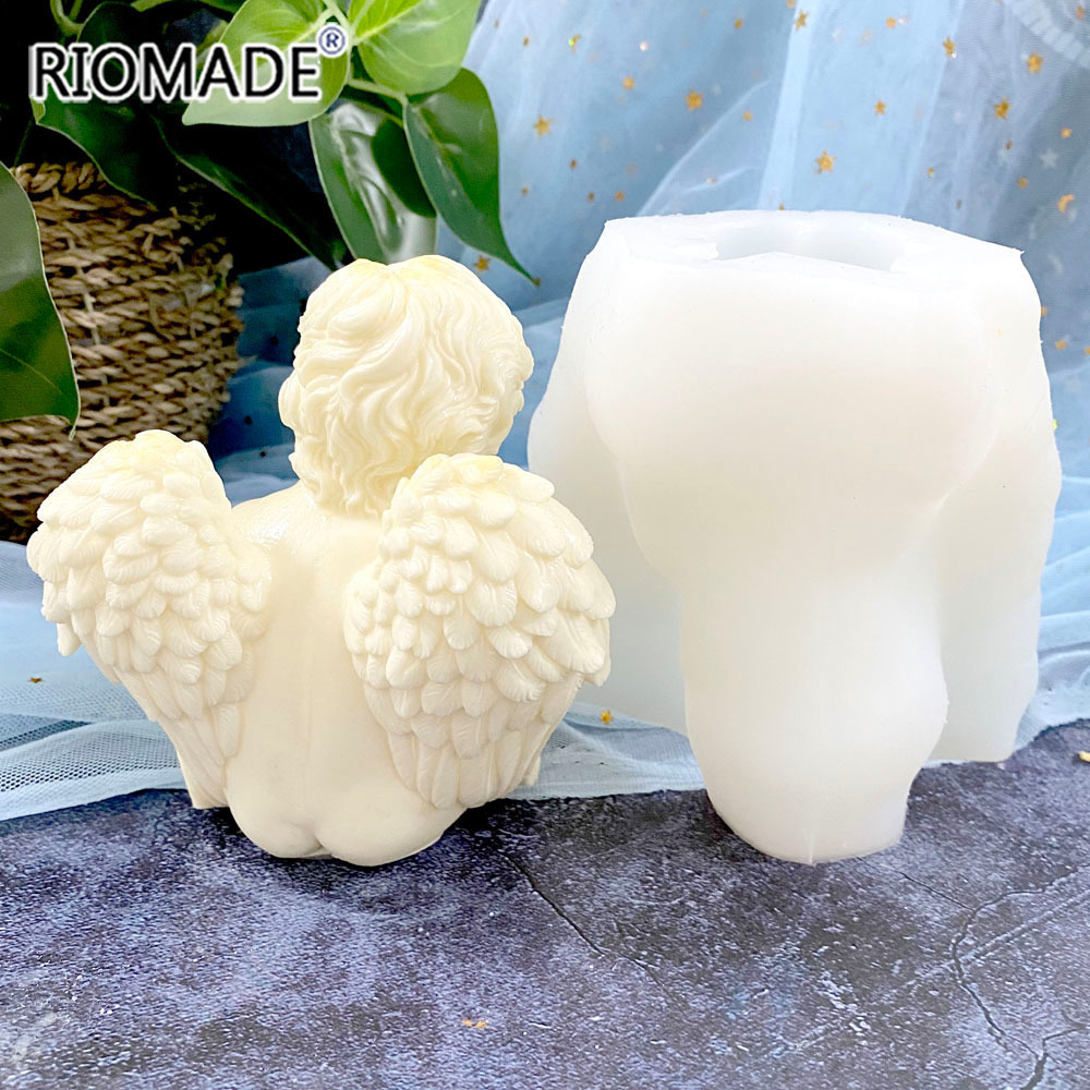 Stampo per candele in silicone angelo 3D di grandi dimensioni Artigianato fatto a mano fai-da-te Resina epossidica Gesso Aromaterapia Creazione di stampi Strumenti per torte fondente