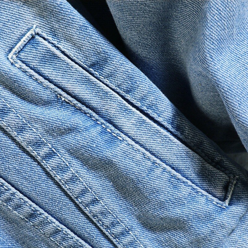 Men's Denim Jacket Light Blue Retro Holes Jean Jackets Casual Streetwear Denim Coats Slim Cotton Outwear Denim Jacket