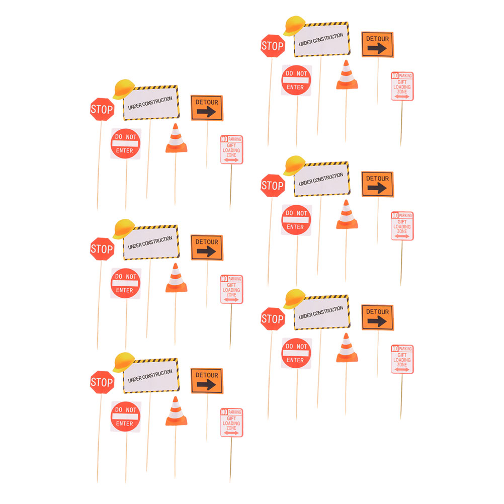 48pcs Cake Inserting Cards Theme Party Signs Cake Topper Construction Road Sign Pick: Default Title