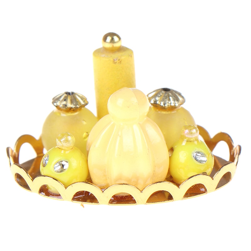 1/12 Miniature Dollhouse Yellow Perfume Bottle with Golden Platter