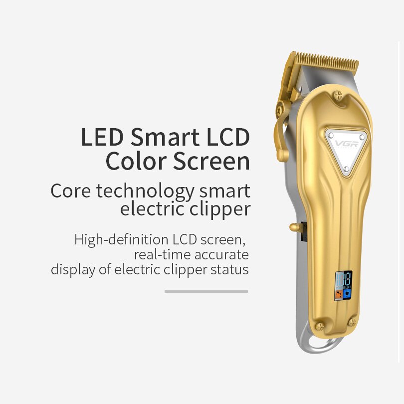 Vgr Zilver Alle-Metalen Kapper Professionele Tondeuse Elektrische Draadloze Lcd Tondeuse Goud Zilver Haar Snijmachine Maaier
