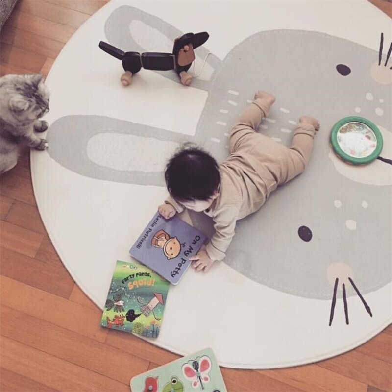 Barneteppe rundt babykrypende lekematte diameter 120cm dinosaurkanin barnetepper mykt gulv sklisikre tepper til barnehagen: Kanin