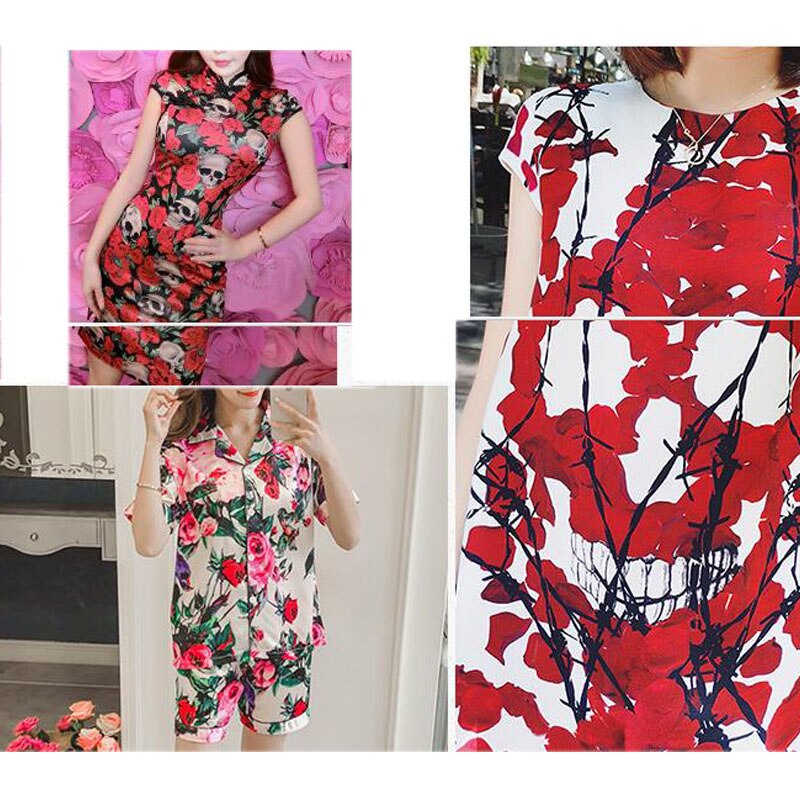 Beautiful 145cm Wide Rose Skull Print Fabric Cotton Fabric Per Meter Patchwork for Sewing Quilting DIY Women Dress Material