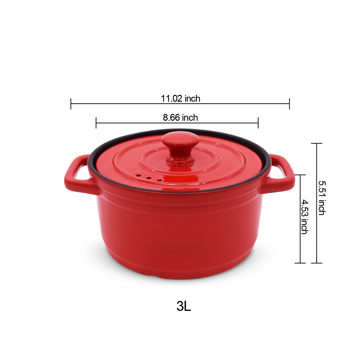 3L Ceramic Cookware Colorful Korean Casserole With Lid Ceramic Tureen Soup Open Fire Earthen Pot Cooking Pot: Red