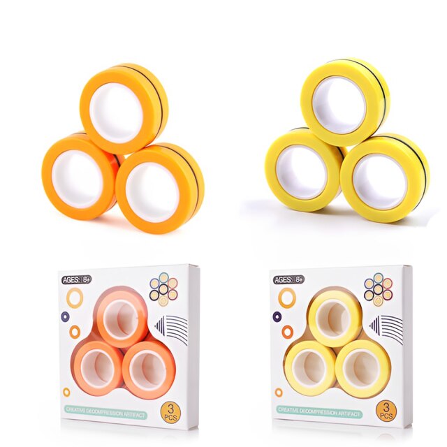Juguetes de Anillos Magnéticos (6 Unidades). Aros Giratorios con Imán para Aliviar el Estrés, TDAH. Apto para Niños y Adultos.: Pack Amarillo + Naranja