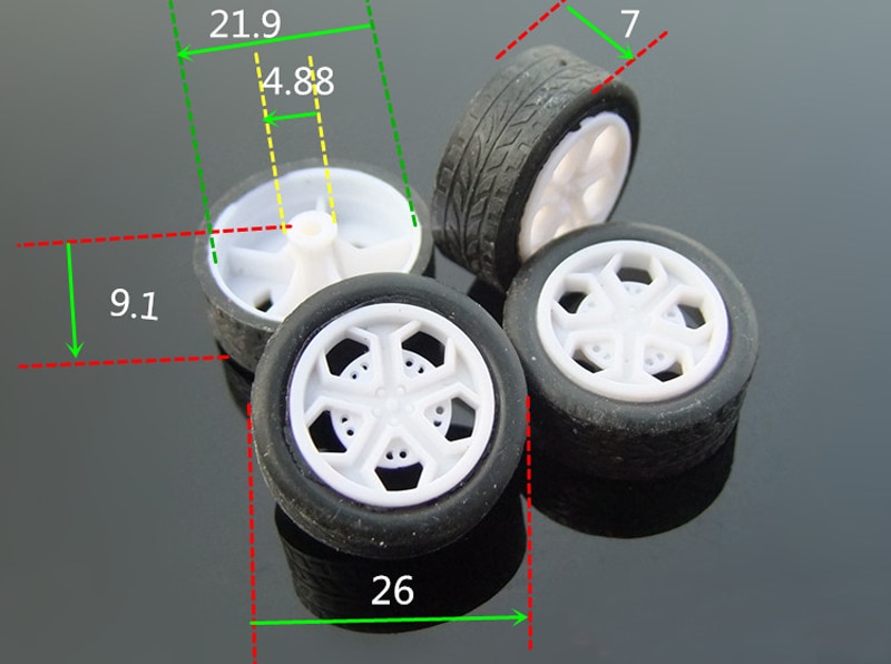 20PCS Miniature Rubber Tires 48mm/38mm/26mm/22mm Mini Wheel Tire in 2/3mm Aperture for DIY Model Car Robot Connecting Parts