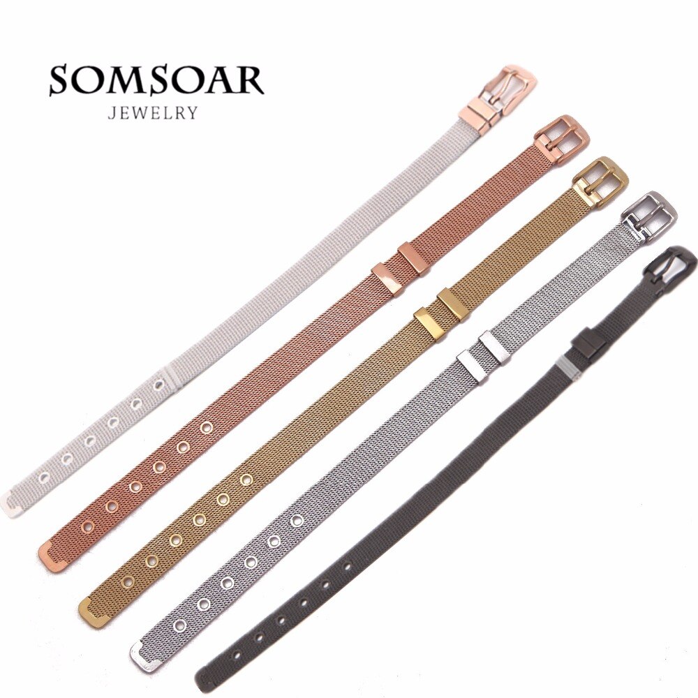Somsoar smykker mesh stianless steel armbånd mesh sølvfarvede/guld/rosaguld armring pasform gør-det-selv skyde charms: Blandet 2