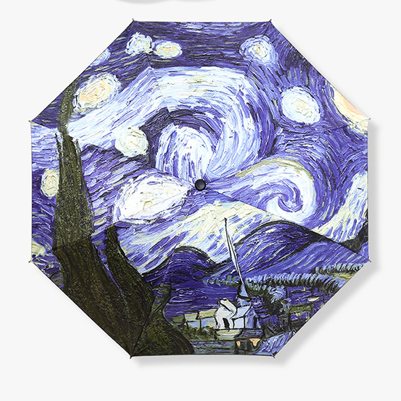 Parapluie de peinture à l&#39;huile Van Gogh pour femmes, la nuit étoilée, Parasol artistique féminin, soleil et pluie