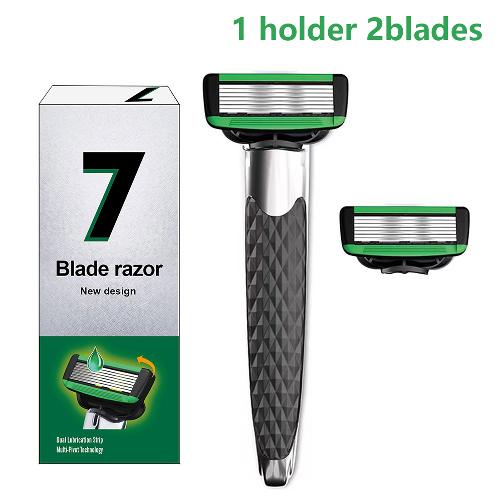 Maquinilla de afeitar Manual para hombres, maquinilla de afeitar de 7 cuchillas de seguridad, maquinilla de afeitar reemplazable, hojas de recarga, herramienta de afeitado clásica para hombres: Rojo