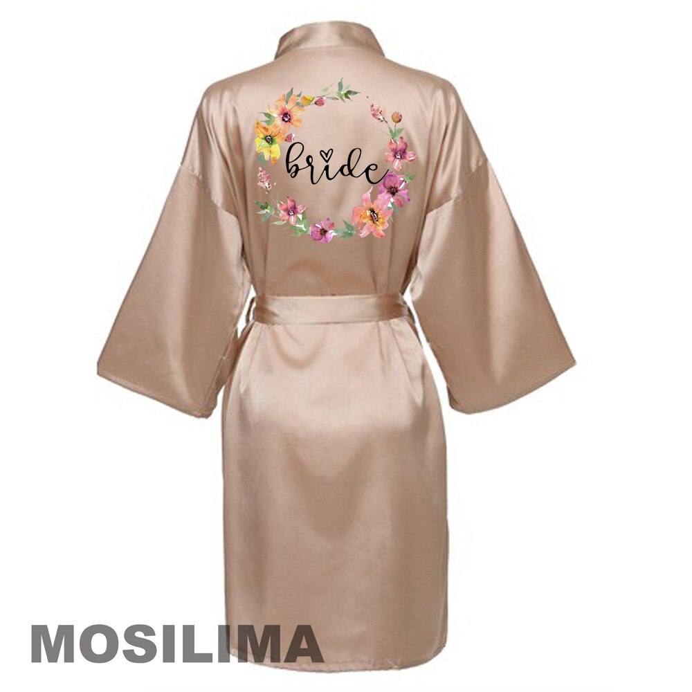 Bruiloft Team Bruid Gewaad Kimono Satijnen Pyjama Bruidsmeisje Badjas SP073: XXL / Donkergrijs