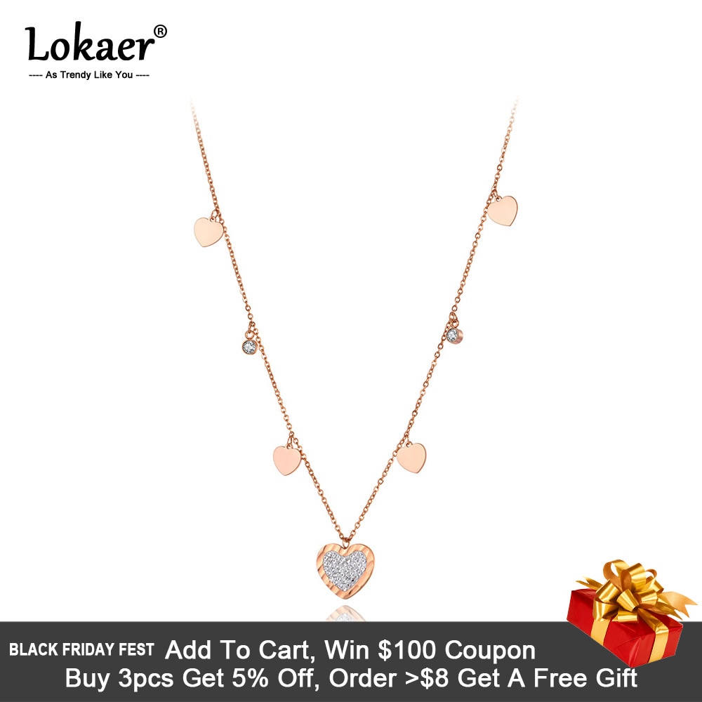 Lokaer Original Stainless Steel CZ Crystal Heart Charm Choker Necklaces For Women Girls Bohemia Pendant Necklace N20236