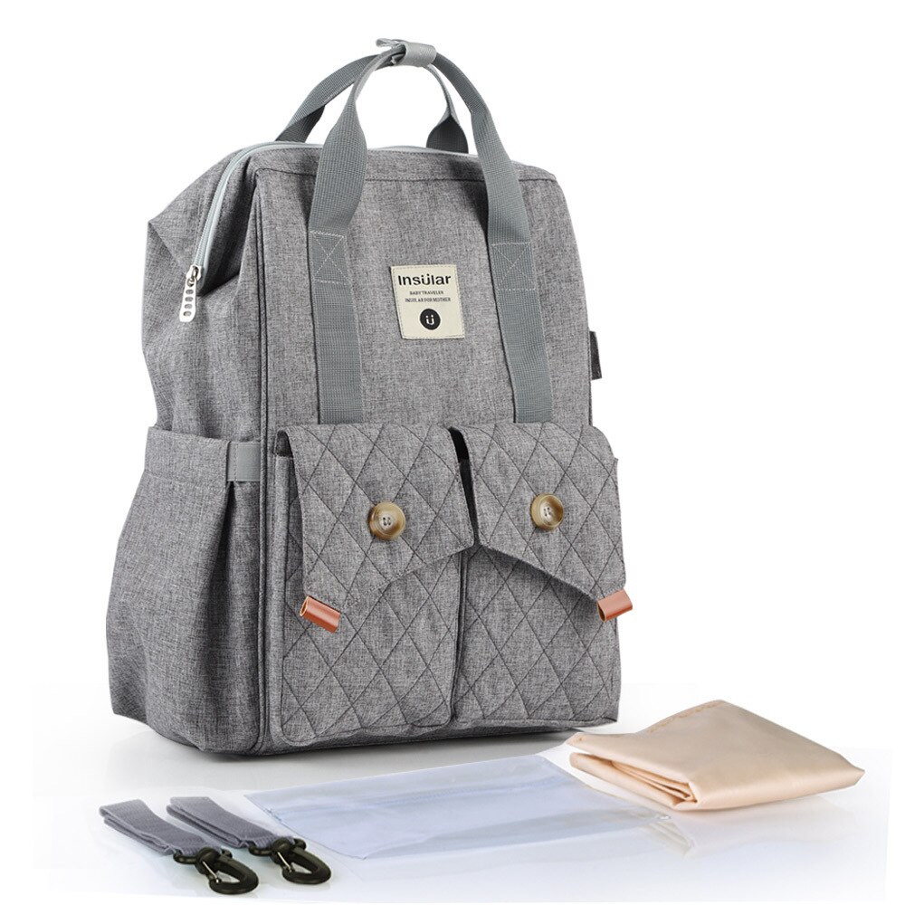Mother bag baby multi-function waterproof mommy bag shoulders mother and baby outing mother pregnant woman expectant childbirth: gray L