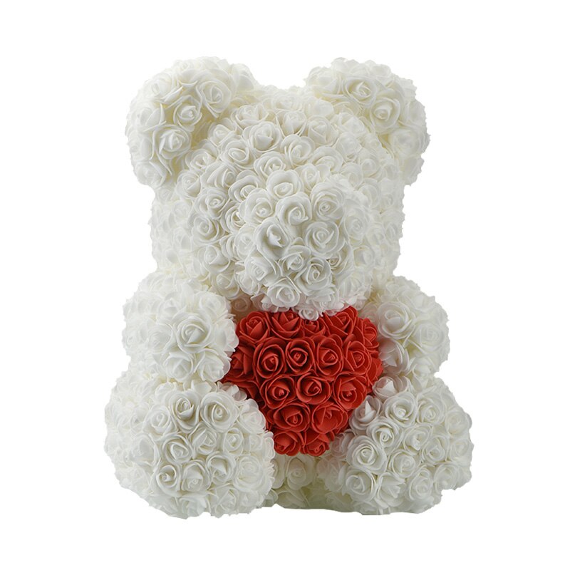 Großen Regenbogen Bär von Rosen mit Kasten 38cm 3D Schaum Rosen Bär Teddybär Kostüm Seife Blume Weihnachten: Weiß rot