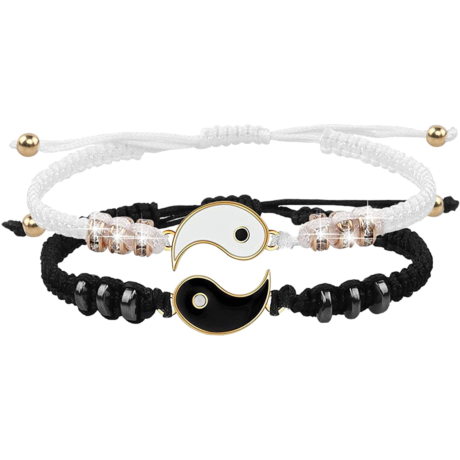 2/4 Uds Tai Chi Yin Yang pareja pulseras collares conjunto colgante pulsera de cadena trenzada ajustable pulseras de amante a juego gargantilla: Color dorado