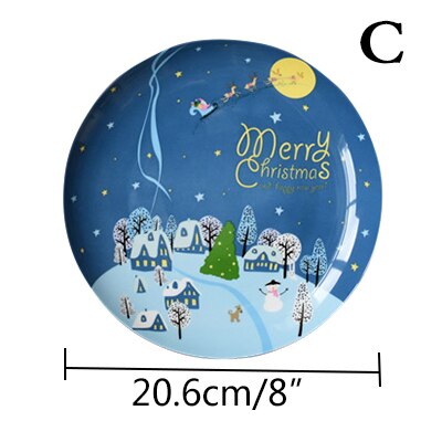 Christmas Dish Ceramic Plate Porcelain Tableware Dinner Set Salad Dish Tray Cake Pastry Fruit Serving Plates Restaurant 8'' 1pcs: DS0154 Plate