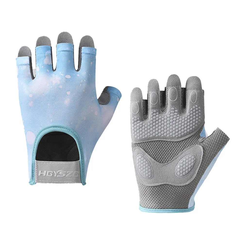 Guanti fitness da palestra guanti traspiranti antiscivolo antiurto mezze dita sport ciclismo yoga manubri guanti per sollevamento pesi donna: Blu / L