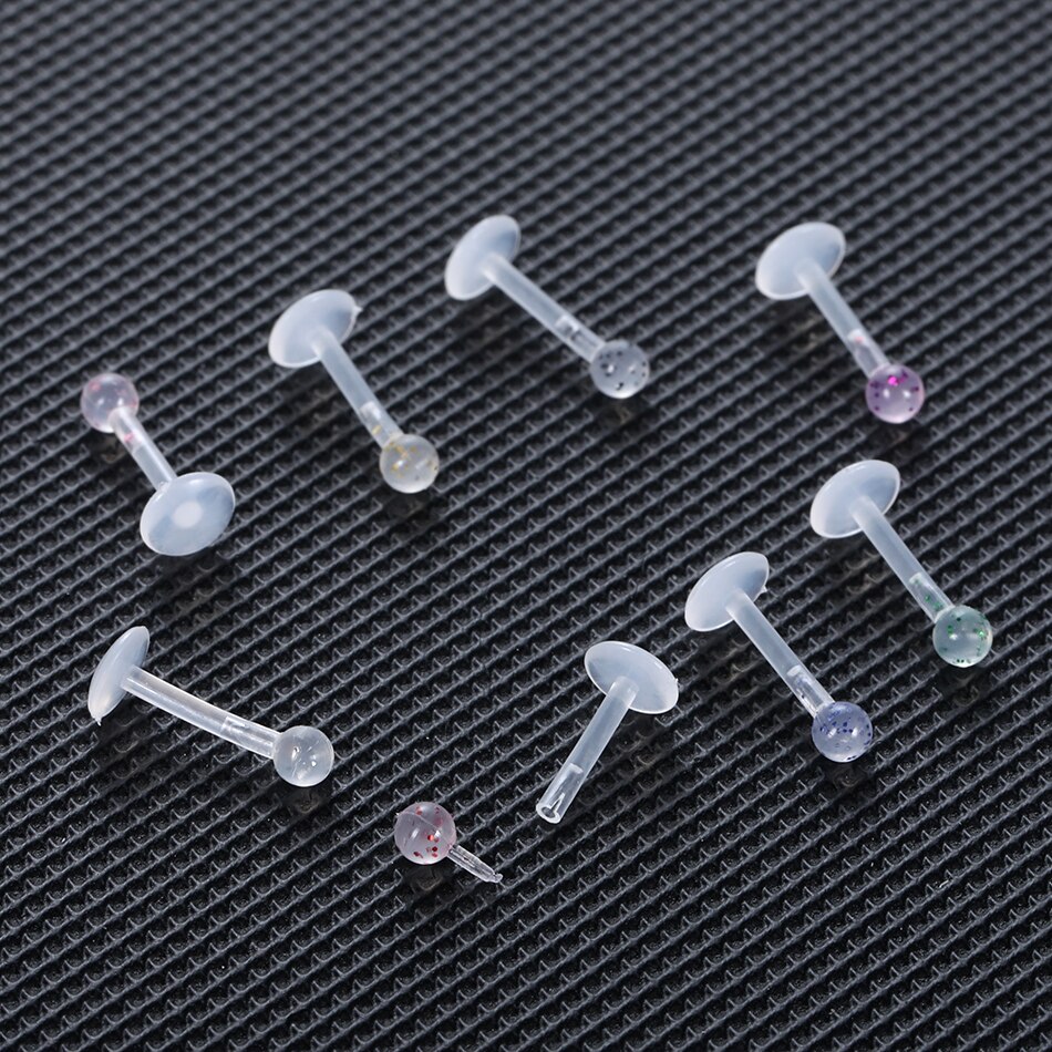 Juego de 8 unids/set de Piercing de labio de 16G Bioplast, anillo de Labret acrílico, cartílago de oreja, pendientes de labio, Piercing de realce, joyería para el cuerpo