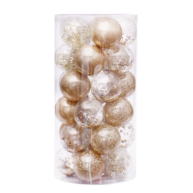 6cm/30 Pcs Christmas Balls Clear Plastic Ornaments Party Xmas Tree Hanging Decor: 9FF202222-GD