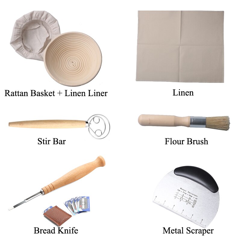Meibum Brot GäSprosse Rattan Korb Runde Brotform Banneton Teig Proofing Körbe Leinen Liner Schaber Messer Backen Werkzeuge