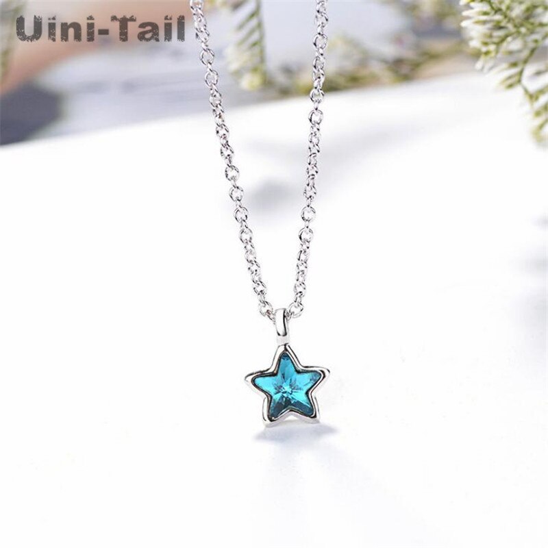 Uini-tail colar de prata esterlina 925, pequeno colar estrela azul fresca, moderno, bonito, cinco pontas pingente gn248