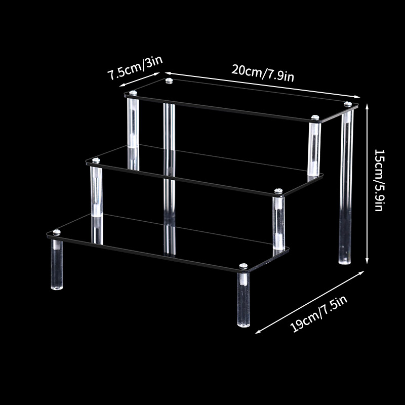 1-3 Tier Acrylic Display Stand Rack Transparent Display Riser Storage Racks Cupcake Dessert Perfume Doll Figures Organizer Shelf: Light Grey