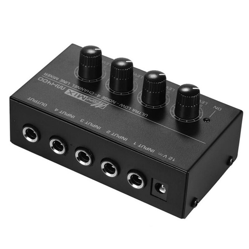 MX400 Ultra-Compact 4 Kanaals Mini Naar Stereo Hoofdtelefoon Versterker Met Power Adapter Zwart, Eu Plug