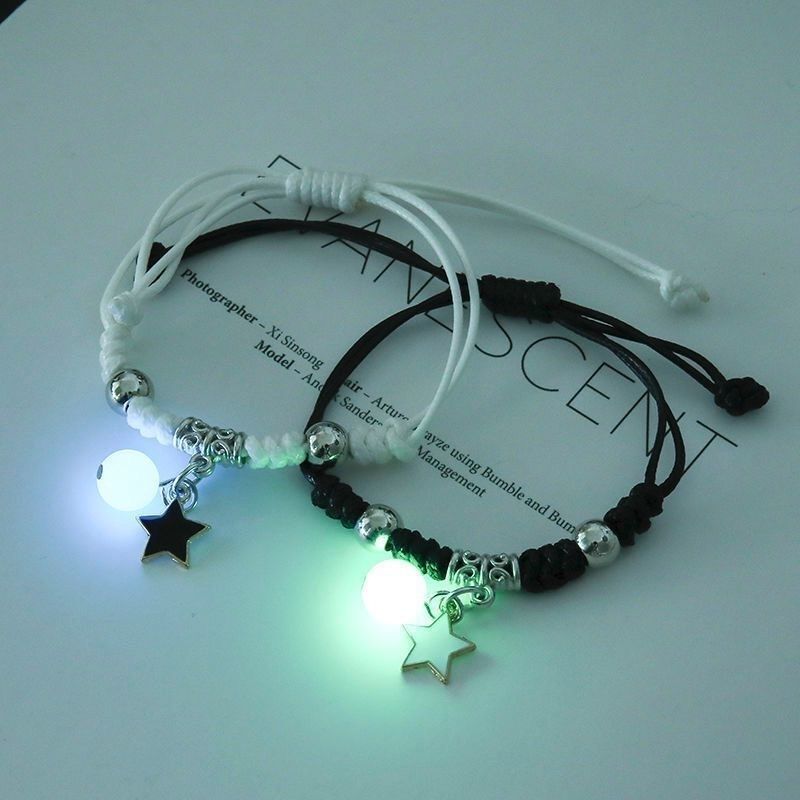 Lot de 2 Bracelets lumineux lune étoile, corde ajustable, à la , pour Couple, Bracelets assortis pour amis, bijoux d'amour