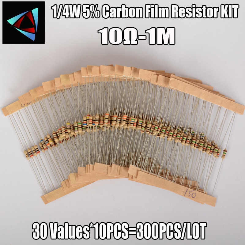 1 Pack 300Pcs 10 -1M Ohm 1/4w Resistance 5% Carbon Film Resistor Resistance Assortment Kit Set 30 Kinds Each 10PCS