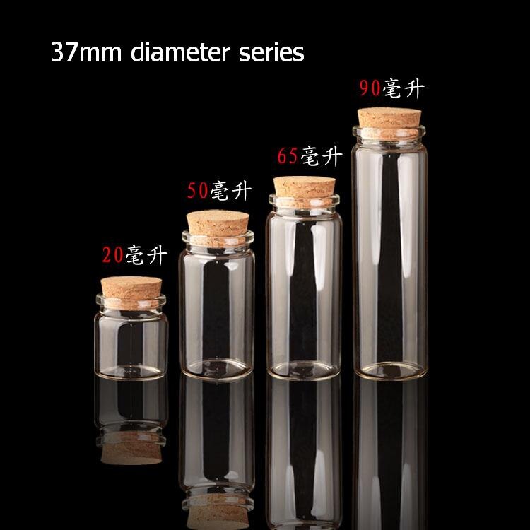10 stuks/partij 37 x 70 x 27mm 50ml lege glazen flessen met kurk diy transparante glazen potten containers flesjes driftfles wensflessen